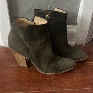 Barneys New York Olive Suede Ankle Boots